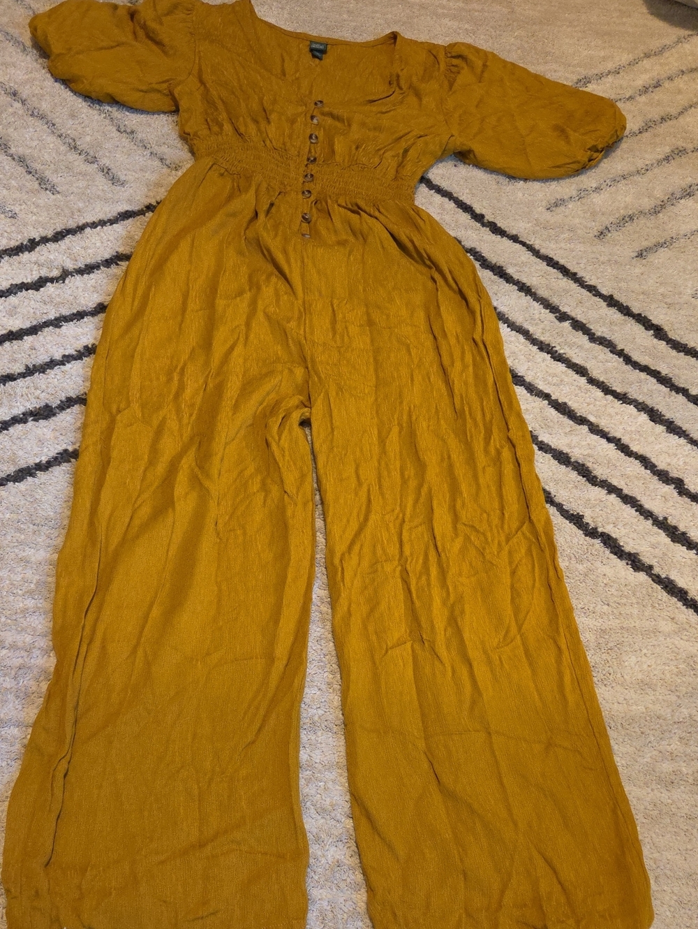 wild fable Mustard Button-Front Wide-Leg Jumpsuit